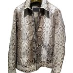Men Python Leather Jacket PJM104 grey brown