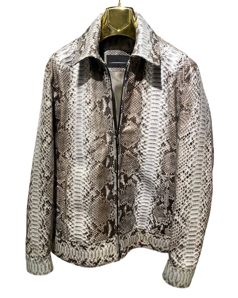 Men Python Leather Jacket PJM104 grey brown