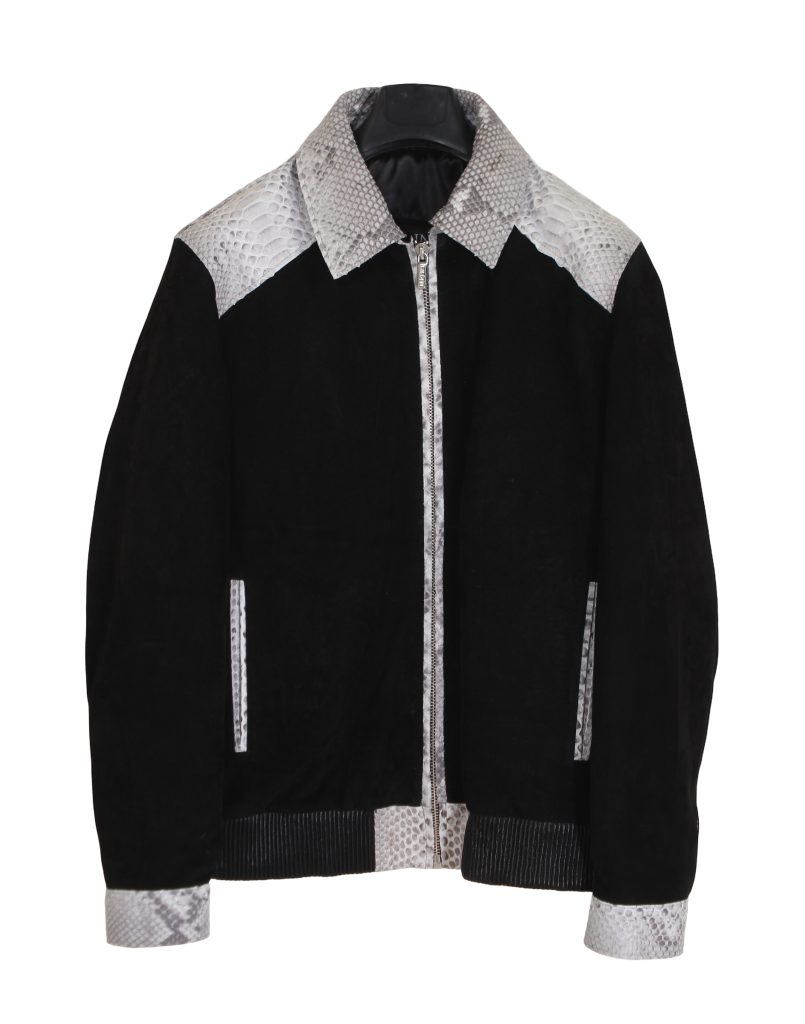 Men Python Leather Jacket PJM105 black grey 01