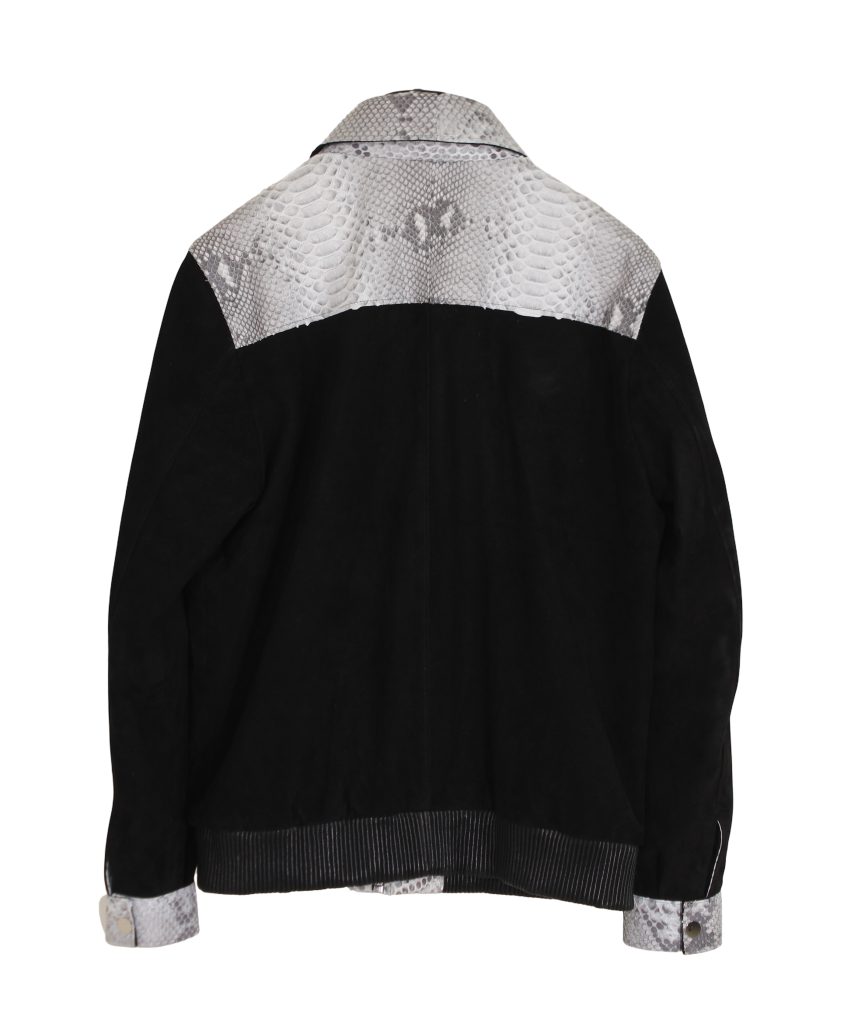 Men Python Leather Jacket PJM105 black grey 02