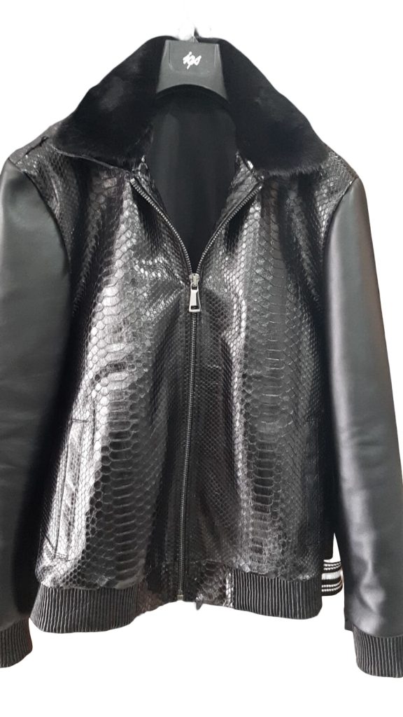 Men Python Leather Jacket PJM106 black 01