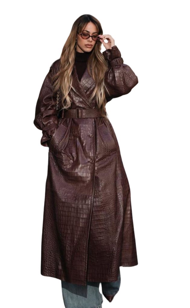 Women Croco Leather Jacket CWJ101 Brown 01