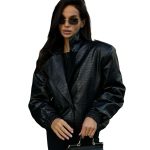 Women Croco Leather Jacket CWJ102 Black 01