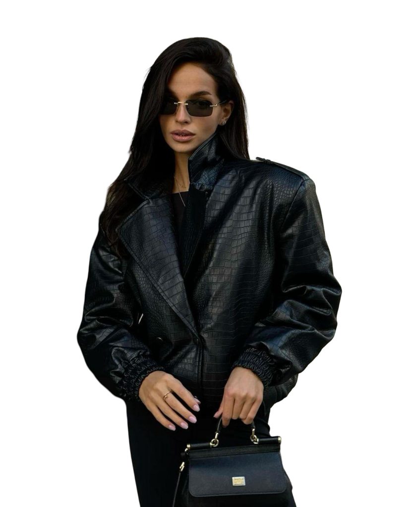 Women Croco Leather Jacket CWJ102 Black 01