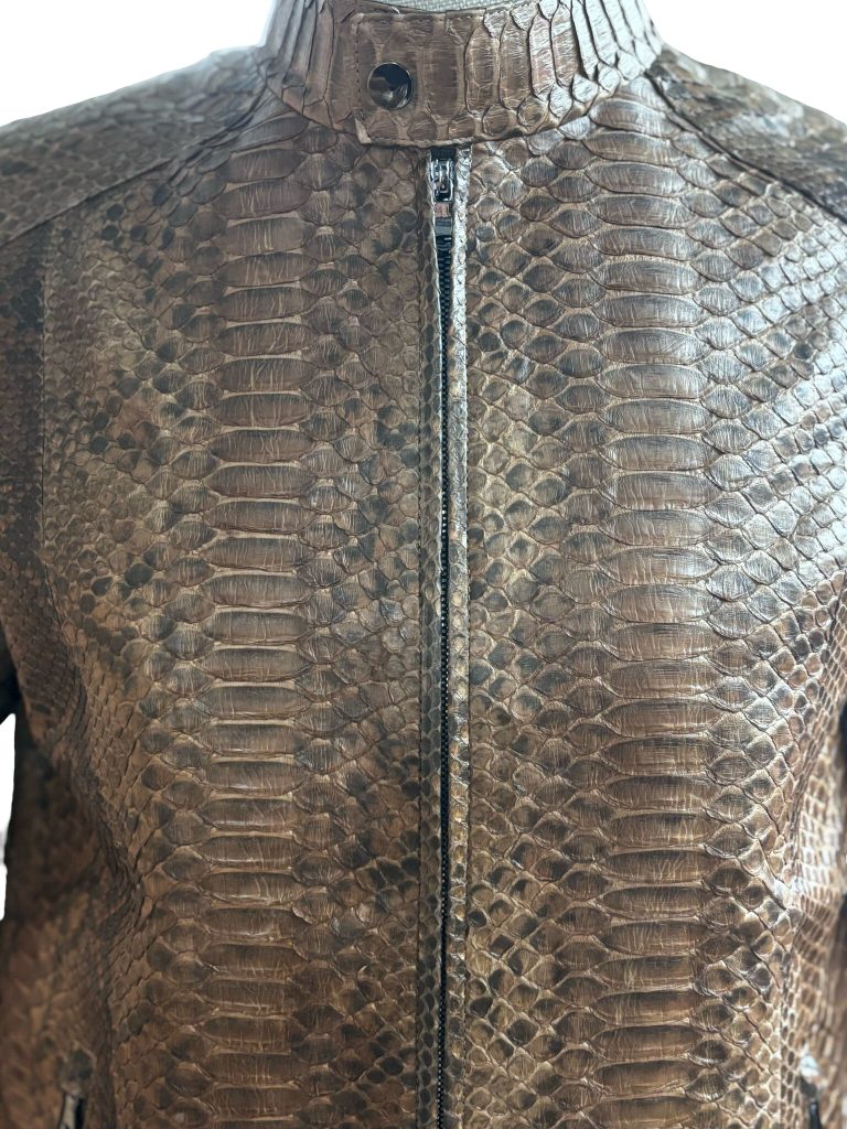 Women Python Leather Jacket PW106 brown 04