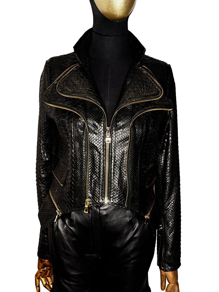 Women Python Leather Jacket PW110 black 01