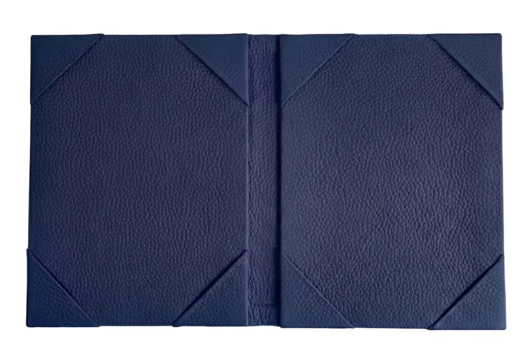 leather menu cover navy blue