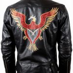 men leather jacket embroidery print on backside