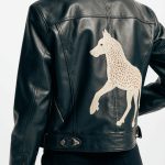 women leather jacket embroidery print on backside