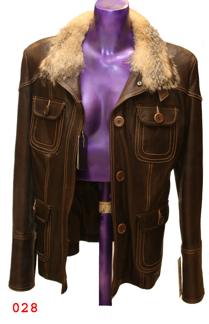 women leather jacket with fur collar 028
