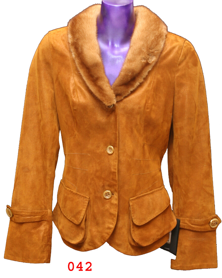 women leather jacket with fur collar 042